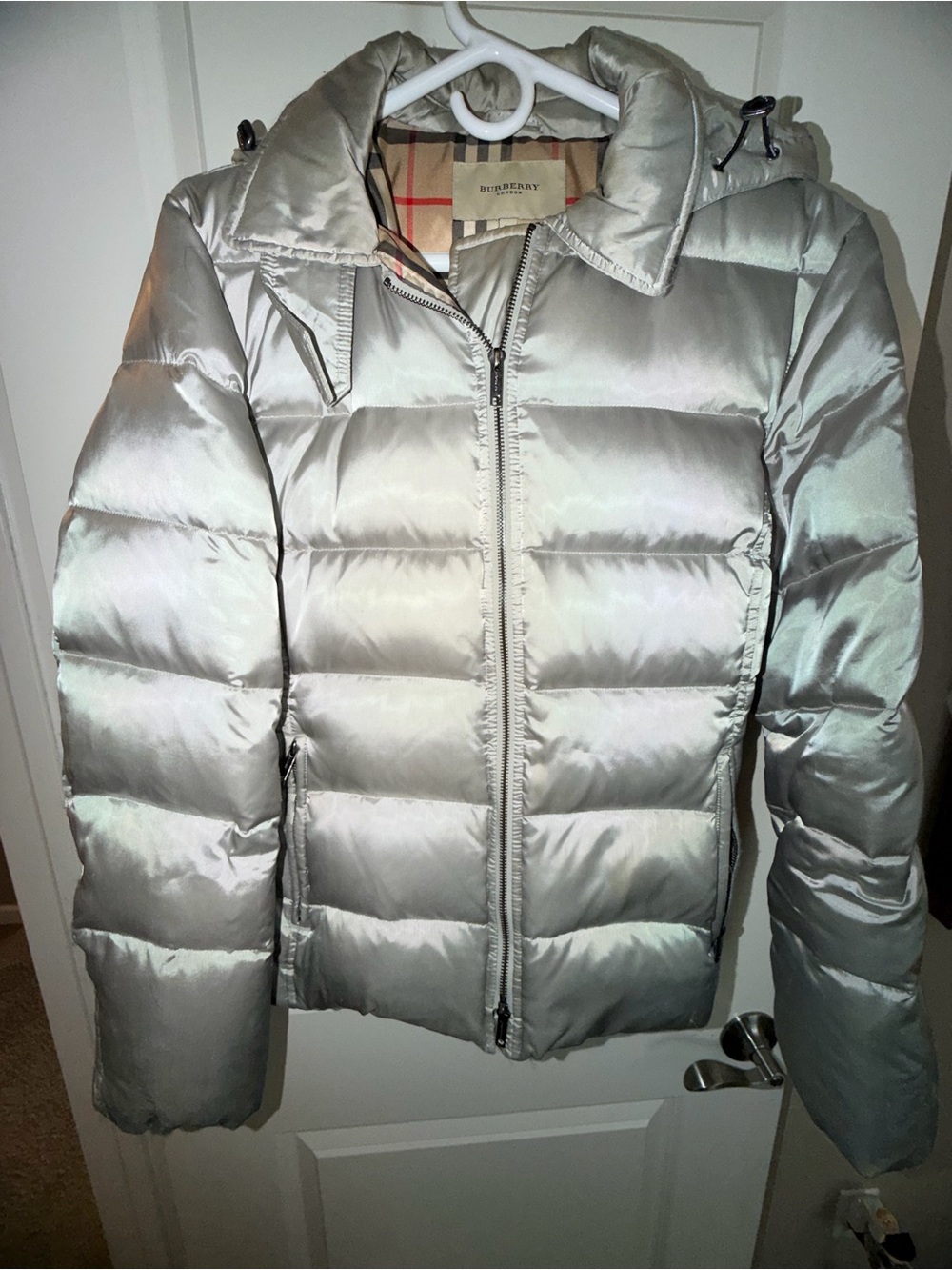 Burberry Metallic Silver Quilted Puffer Jacket